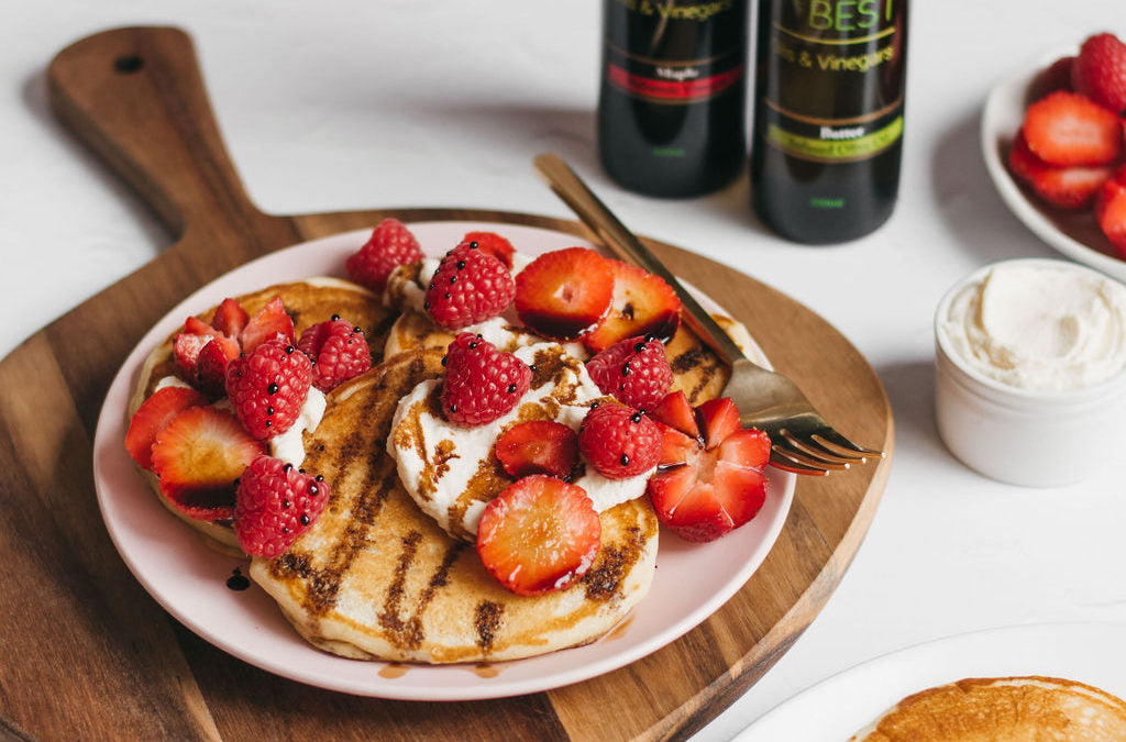 Buttermilk Pancakes with Maple Balsamic and Vanilla Whipped Ricotta