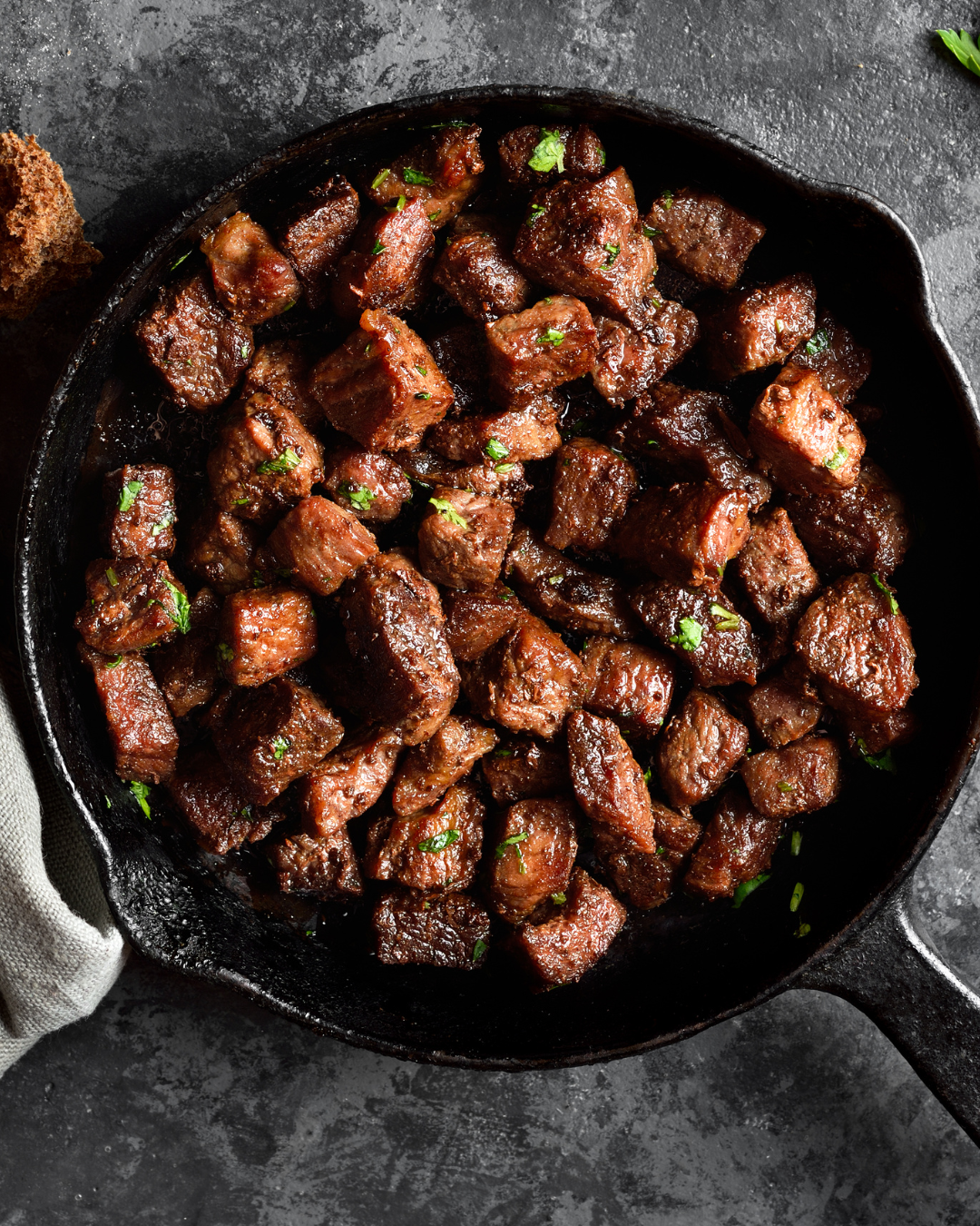 Dark Chocolate Balsamic Glazed Steak Bites with Garlic Butter