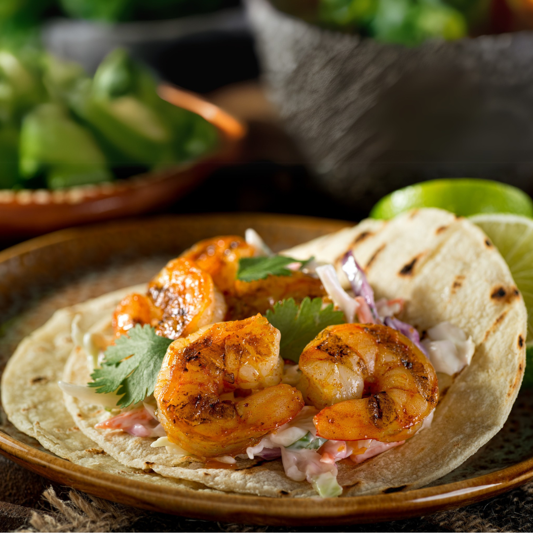 Persian Lime Shrimp Tacos with Elderflower Slaw