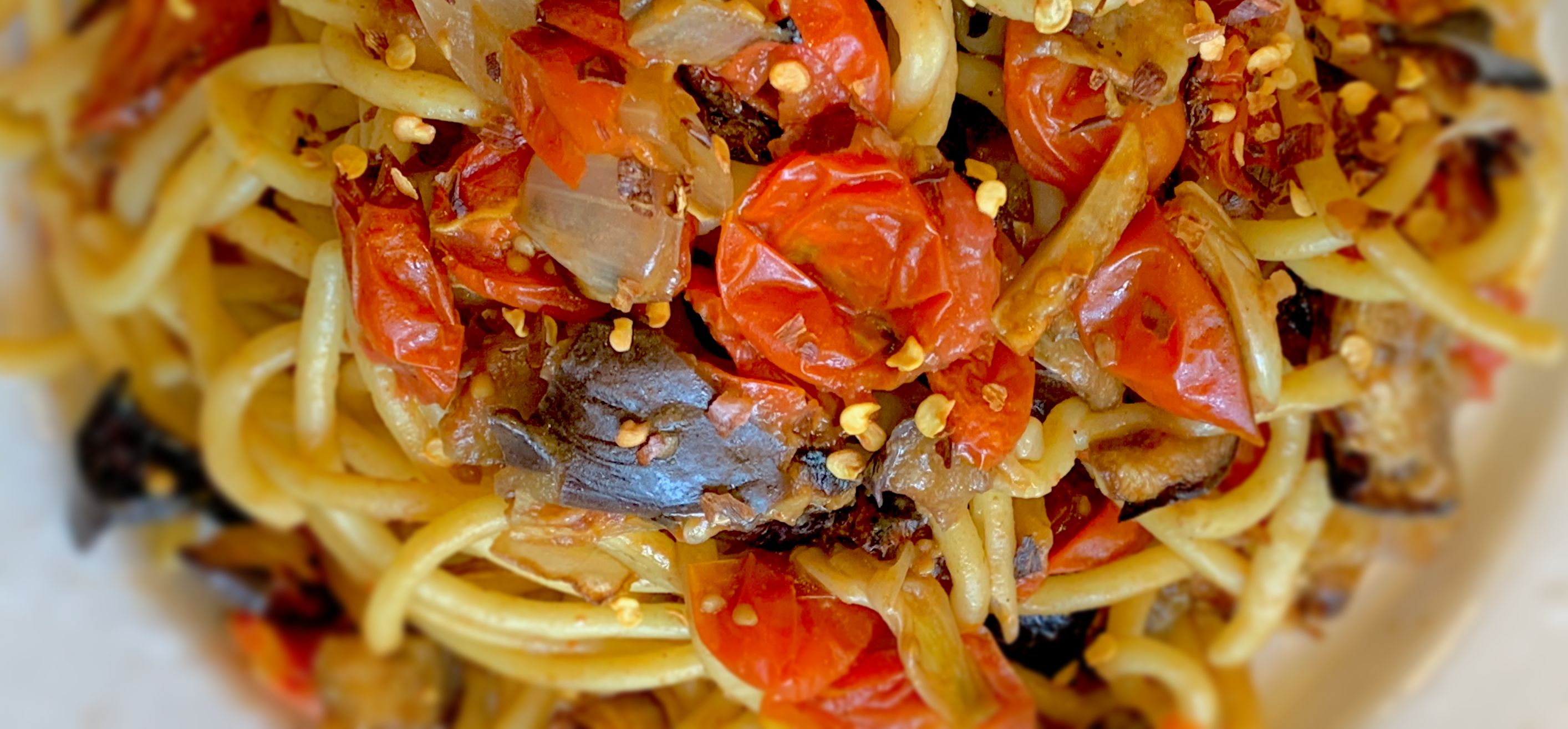 Slow-Roasted Tomato & Eggplant Bucatini Pasta