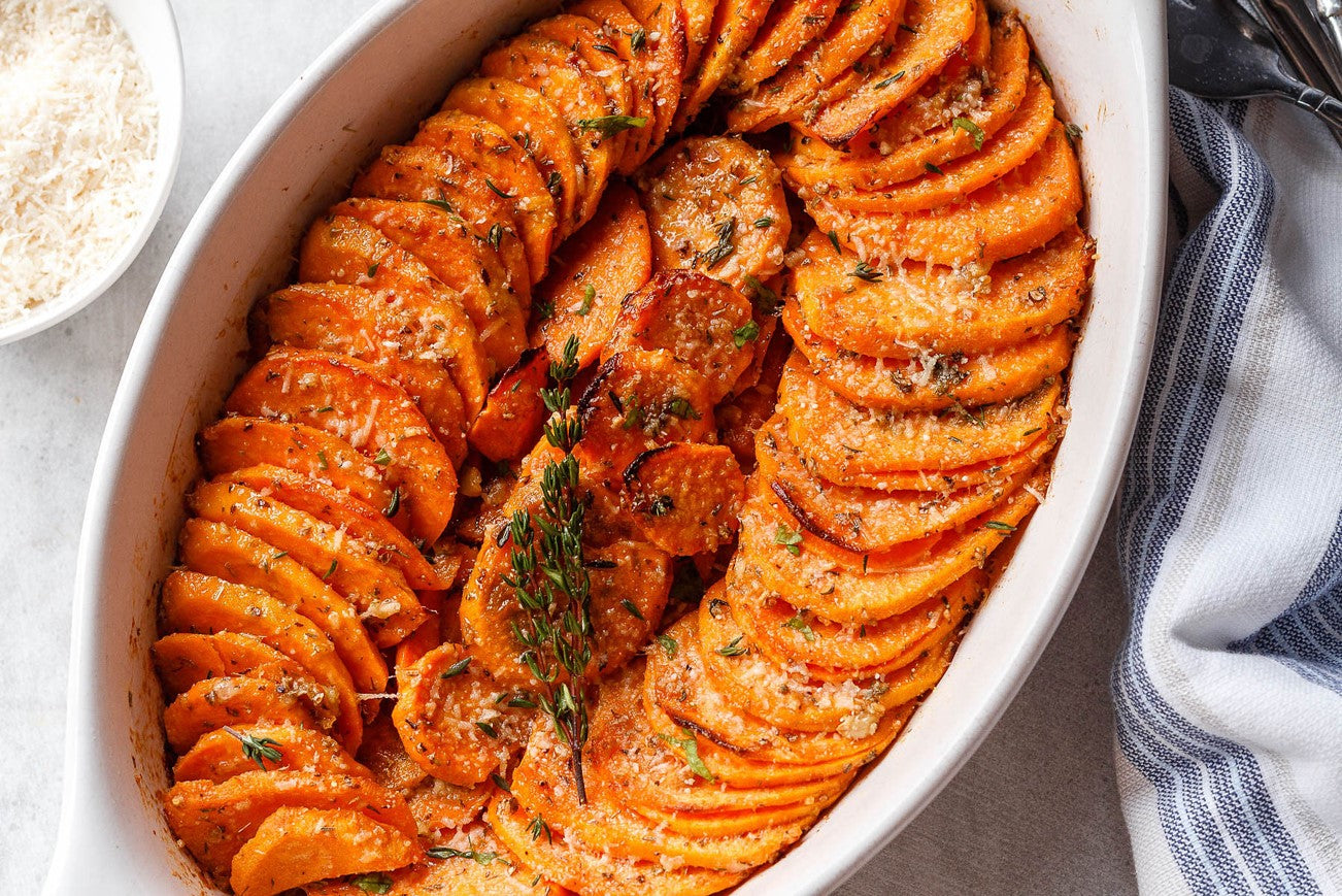 Pumpkin Pie Spice Balsamic Roasted Sweet Potatoes