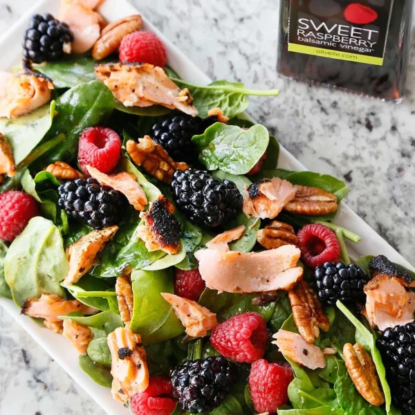 Blackened Salmon Salad with Berries & Pecans
