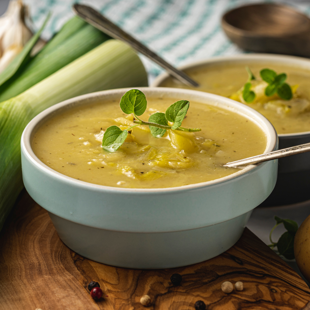 Potato & Leek Soup with Raspberry Arugula Salad