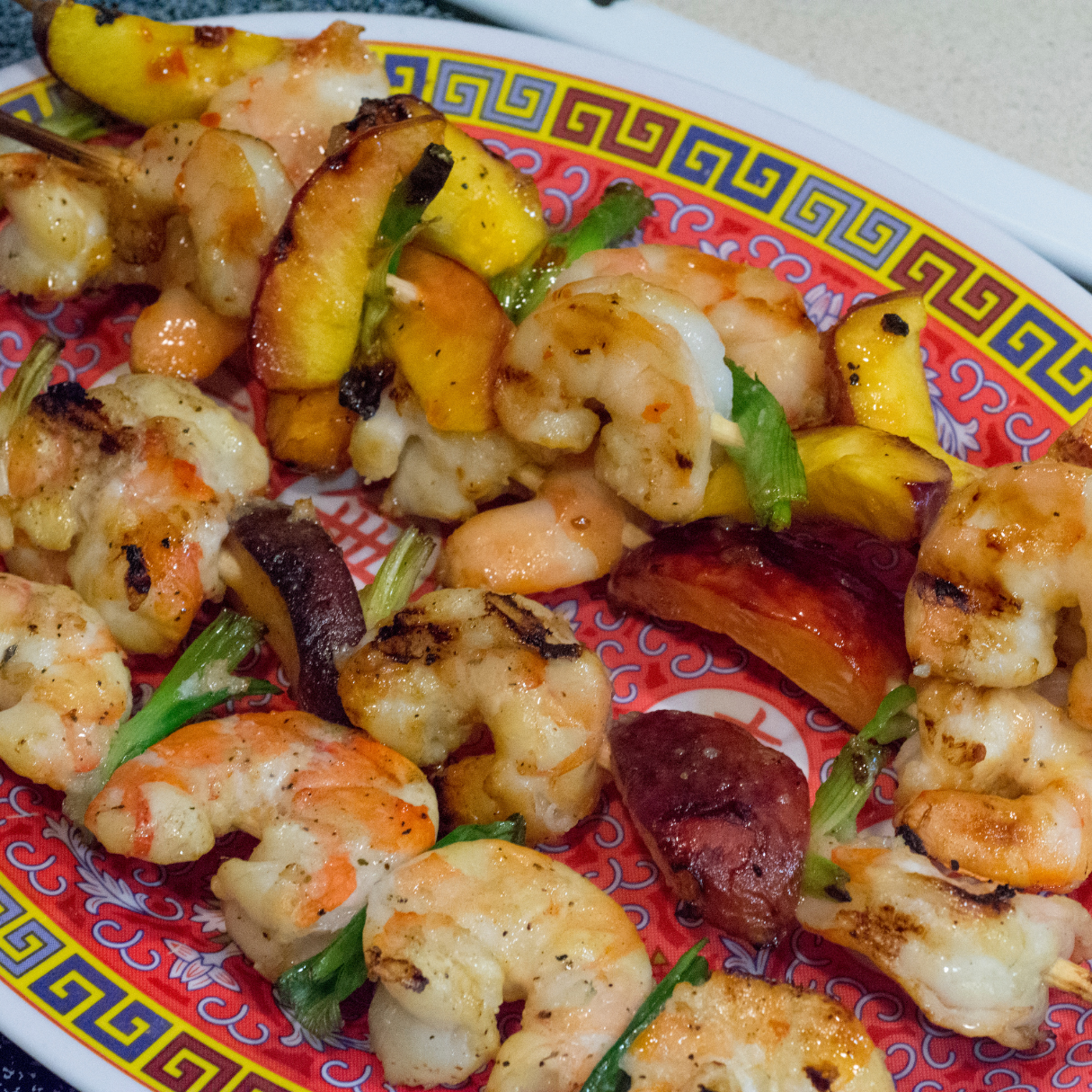 Grilled Shrimp Skewers with Jalapeño Peach Glaze