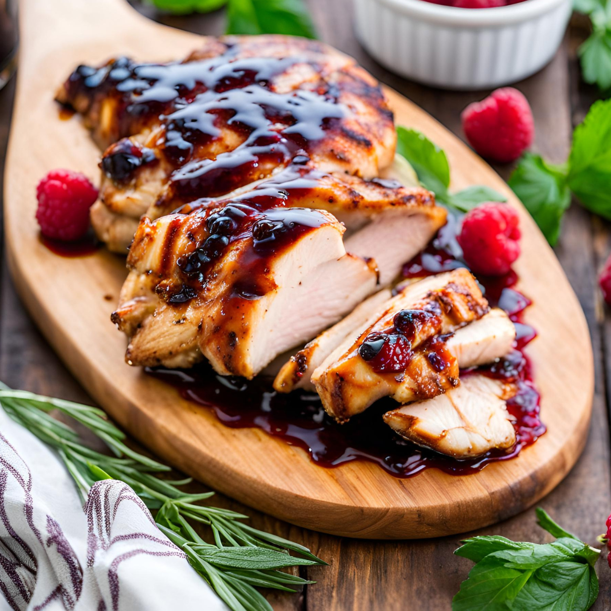 Leek Olive Oil and Raspberry Balsamic Glazed Chicken