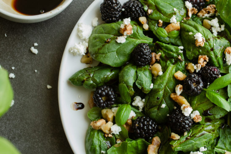 Fresh Blackberry, Ginger, and Feta Spinach Salad