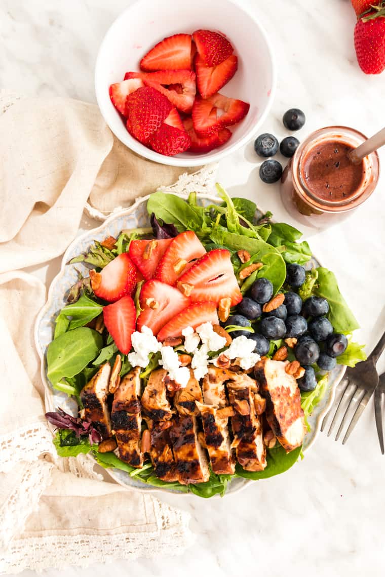 Grilled Chicken Salad with Berries and Blueberry Maple Balsamic Vinaigrette