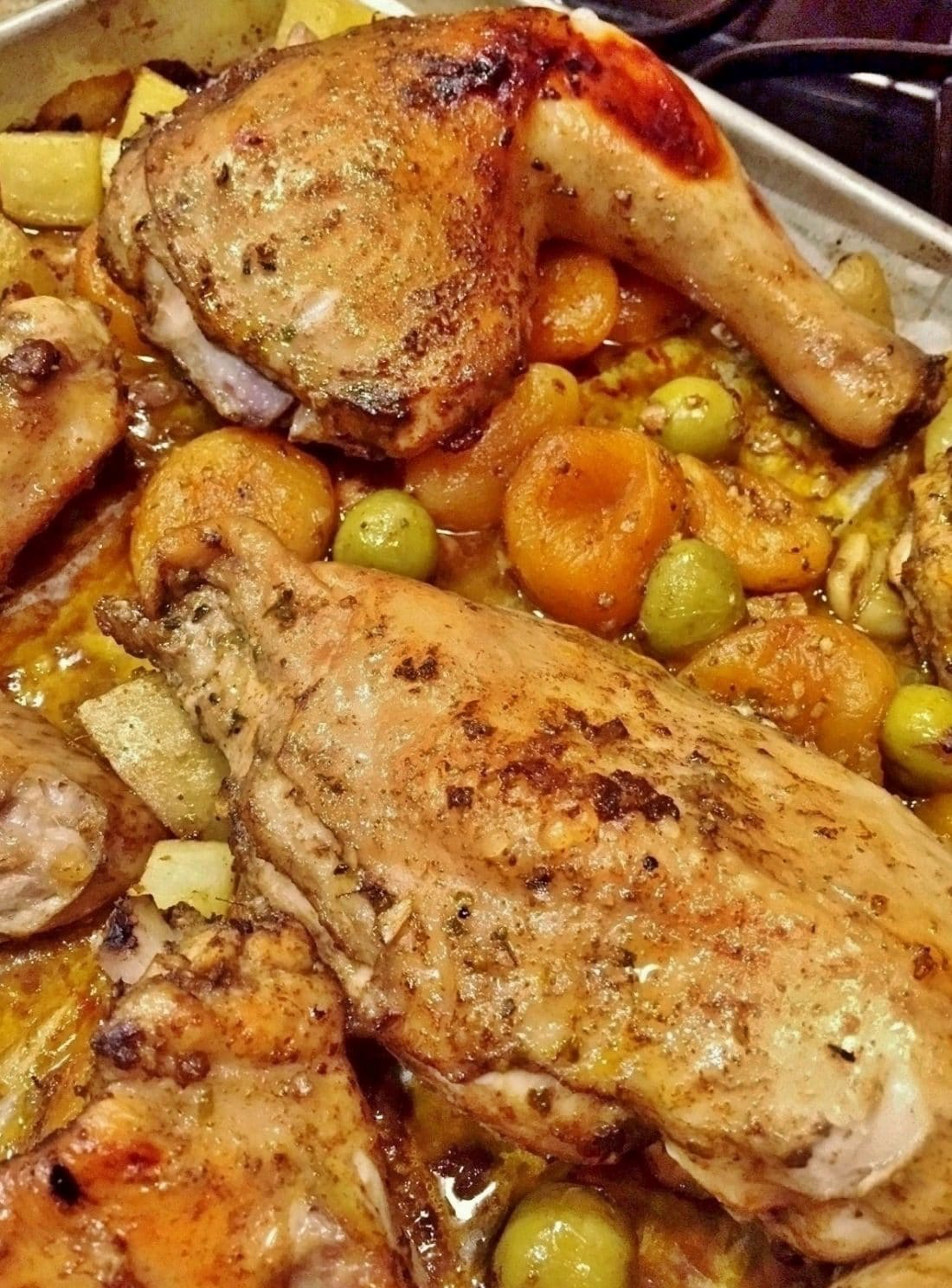 Serrano Honey Chicken with Apricots and Olives