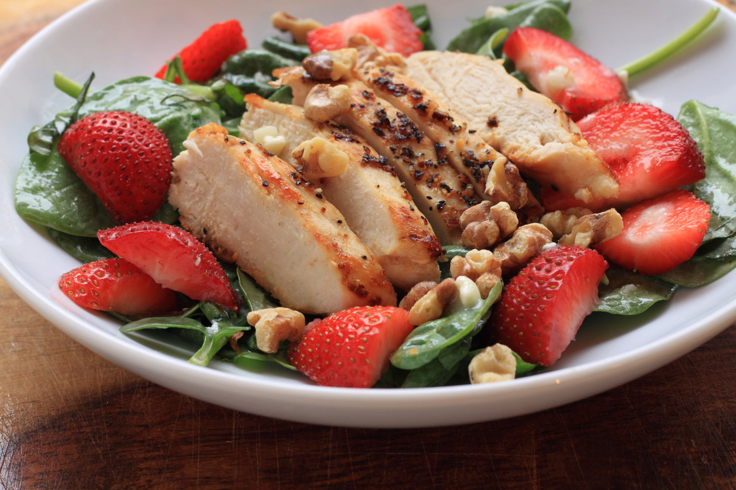 Strawberry Balsamic & Basil Olive Oil Salad with Chicken or Steak