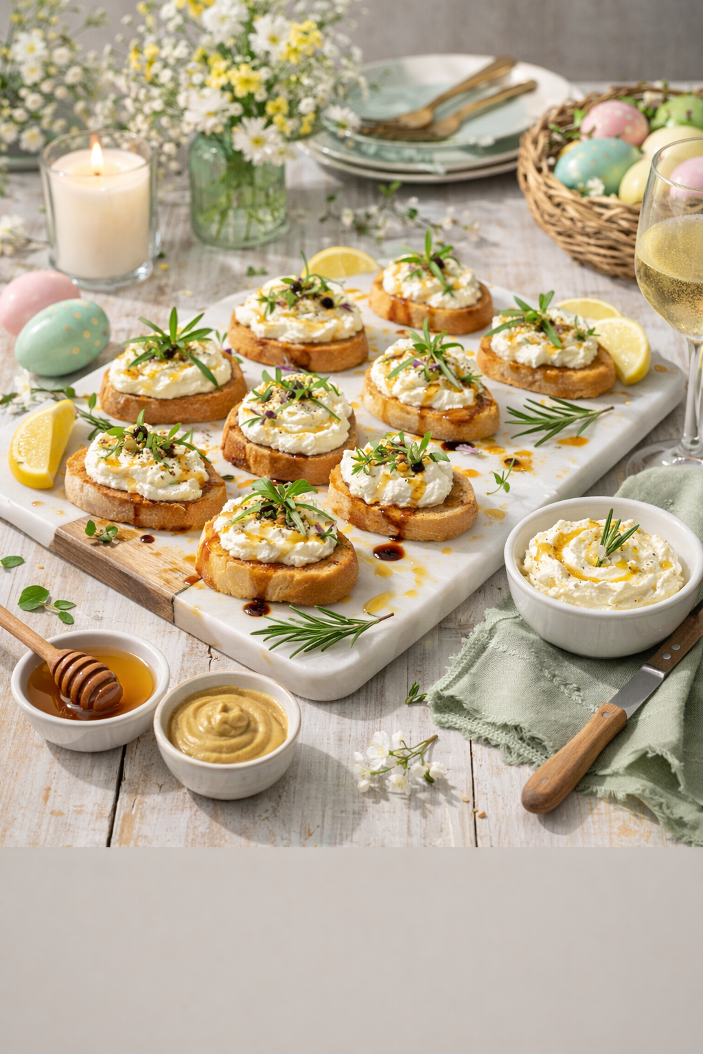 Lemon Rosemary Whipped Ricotta Crostini