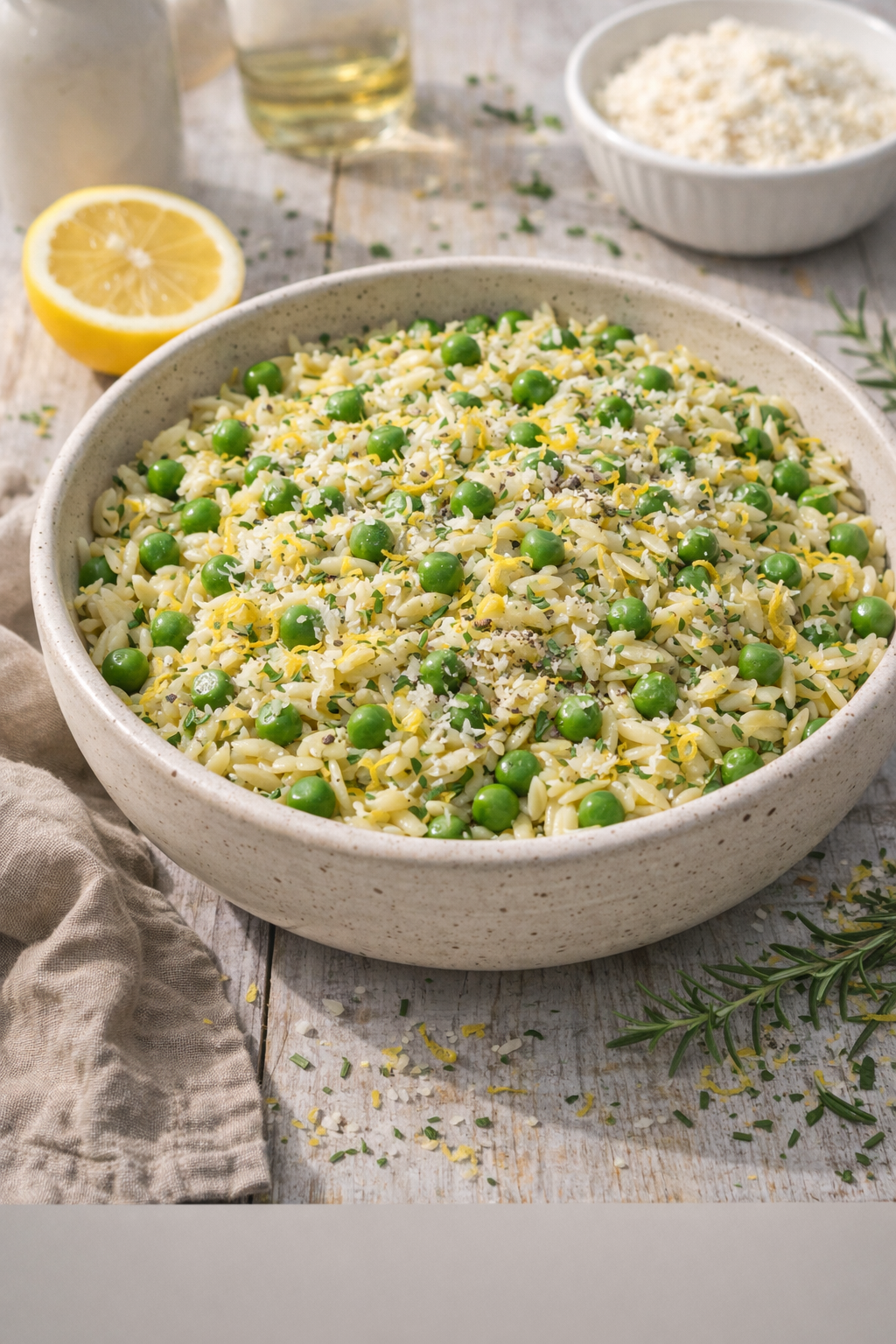 Lemon Rosemary Orzo with Spring Peas