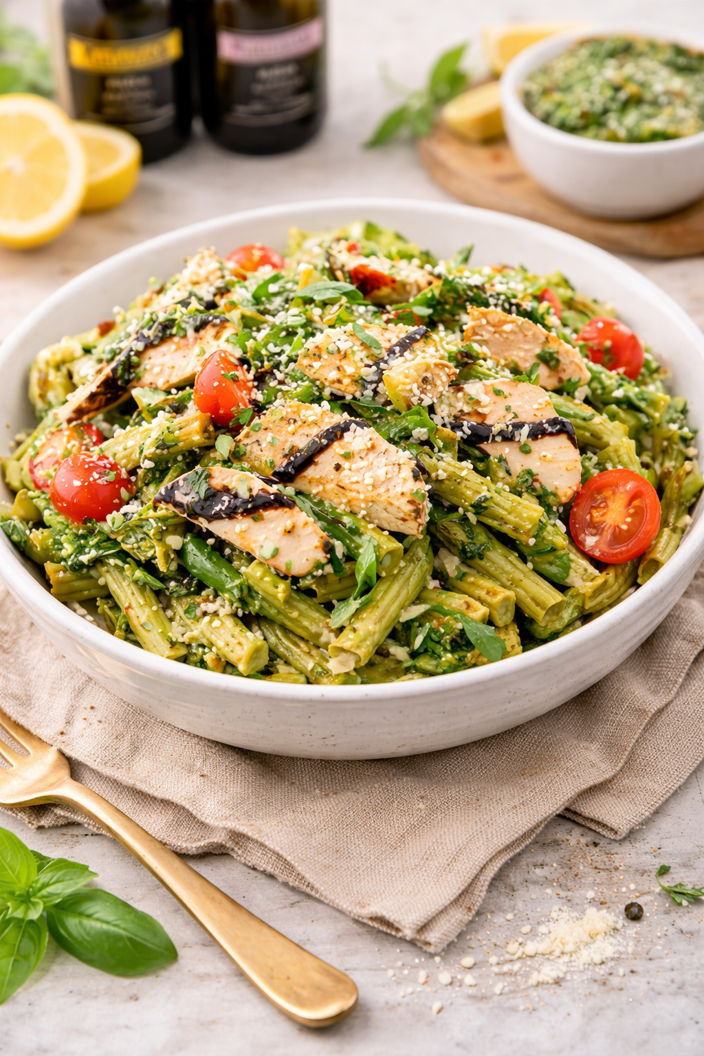 High Protein Pesto Chicken Pasta