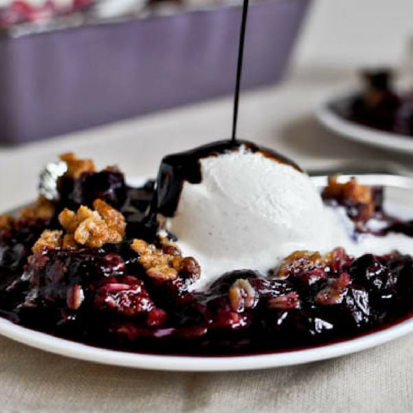 Blueberry Balsamic Crisp Served with Vanilla Ice Cream