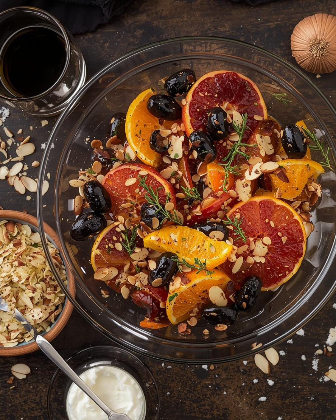 Dark Balsamic–Marinated Citrus & Olive Salad with Olive Oil–Toasted Almonds